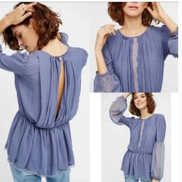Free People Tops - 3/20 Free People Blue Peplum Long Sleeve Top